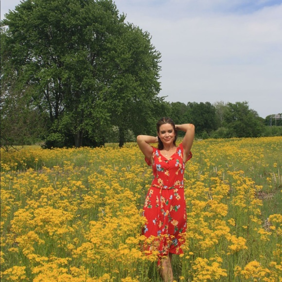 Red Summer floral dress - Picture 3 of 5